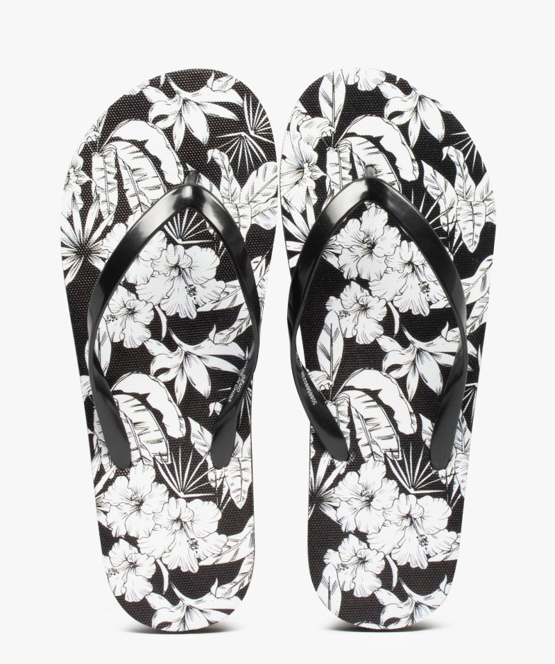 Tongs femme à fines brides et semelle imprimée fleurs